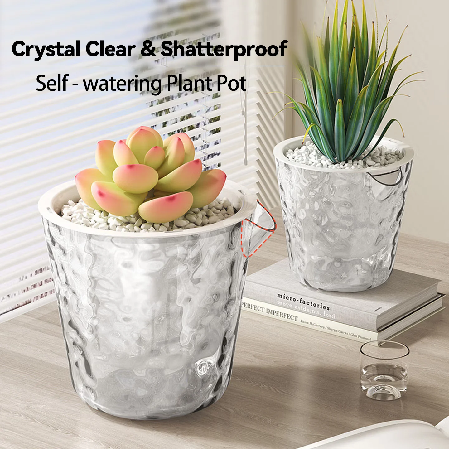 1/3/5Pcs Glacier Pattern Self-Watering Planter Plastic Glass-Like Hydroponic Pot for Narcissus No Watering Needed