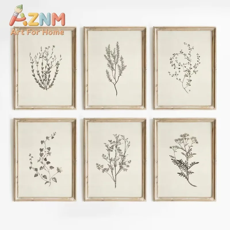 Vintage Botanical Flower Poster Print Beige Tones Floral Blossom Canvas Painting Wall Art Picture Living Room Home Decor Mura