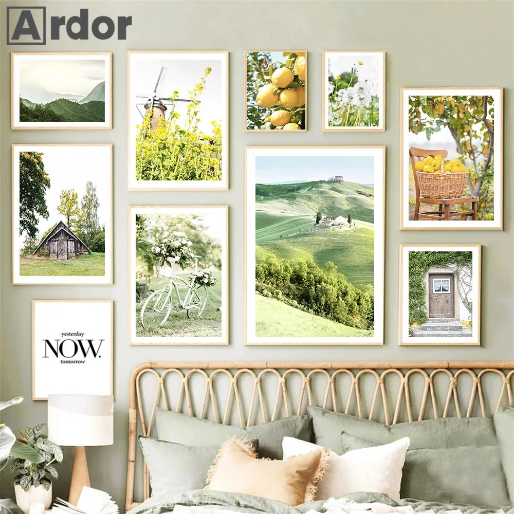 

Spring Plant Posters Dandelion Green Leaf Flower Canvas Painting Windmill Farmhouse Quotes Wall Art Natural Prints Home Decor