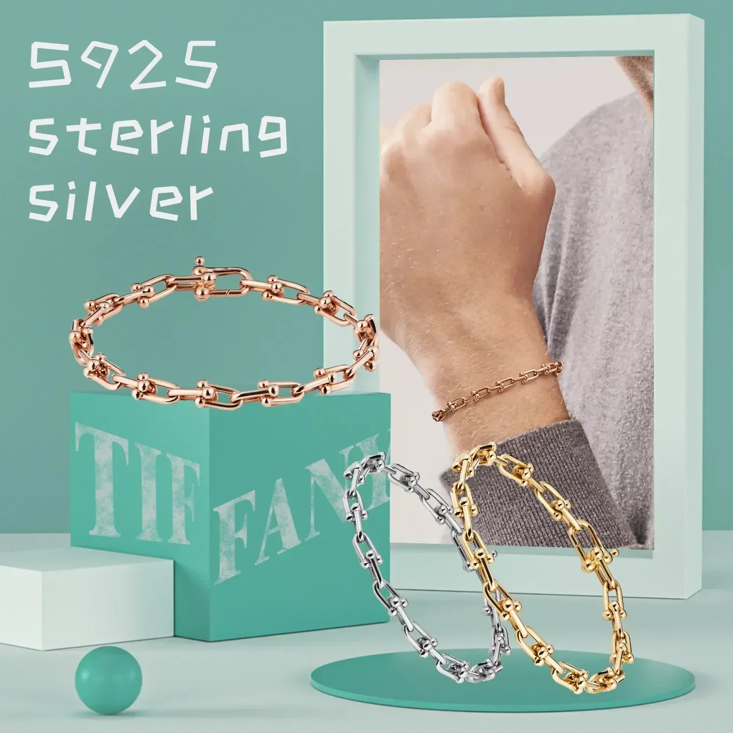 

S925 Pure Silver & 18K Rose Gold Bracelet - Stylish & Versatile Birthday Gift