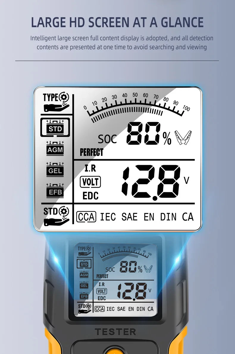 Car Motorcycle Battery Tester 12V 24V Battery System Analyzer SOH SOC CCA IR Measurement for Car Truck