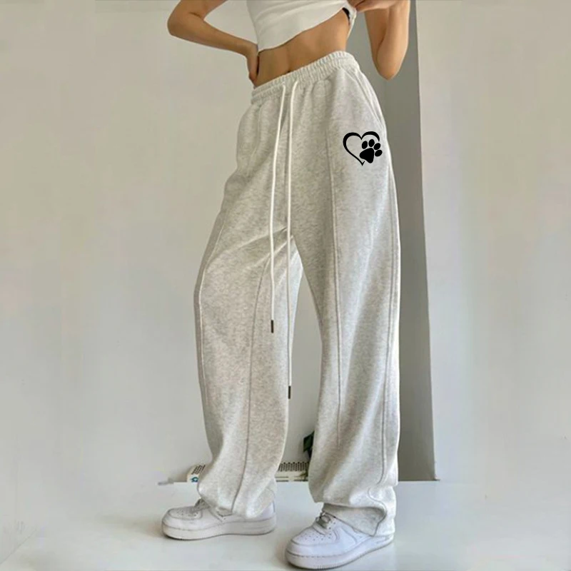 

Summer Korean Women Fashion Pant Spice Y2K Street Baggy Wide Leg Pants Autumn Drawstring Print Bodycon Loose Kpop Trousers