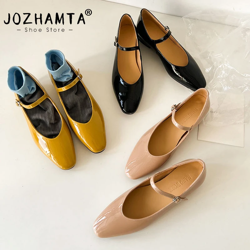 JOZHAMTA 34-40 Women Casual Loafers Shoes Genuine Leather Vintage Low Heels Shoes Soft Comfort Flats Shoes Office Dress Size