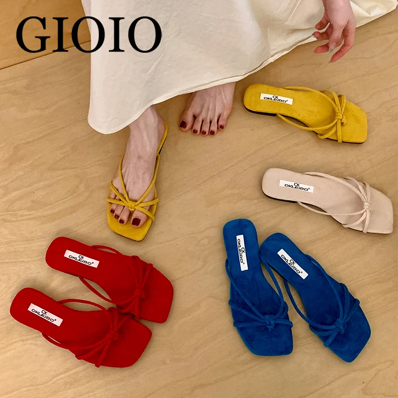 

《GIOIO》Summer Beach Vacation Flip Flop Women's Flats Slippers Red Comfort Soft Sole Clip Toe Slides Dress Street Style Sho