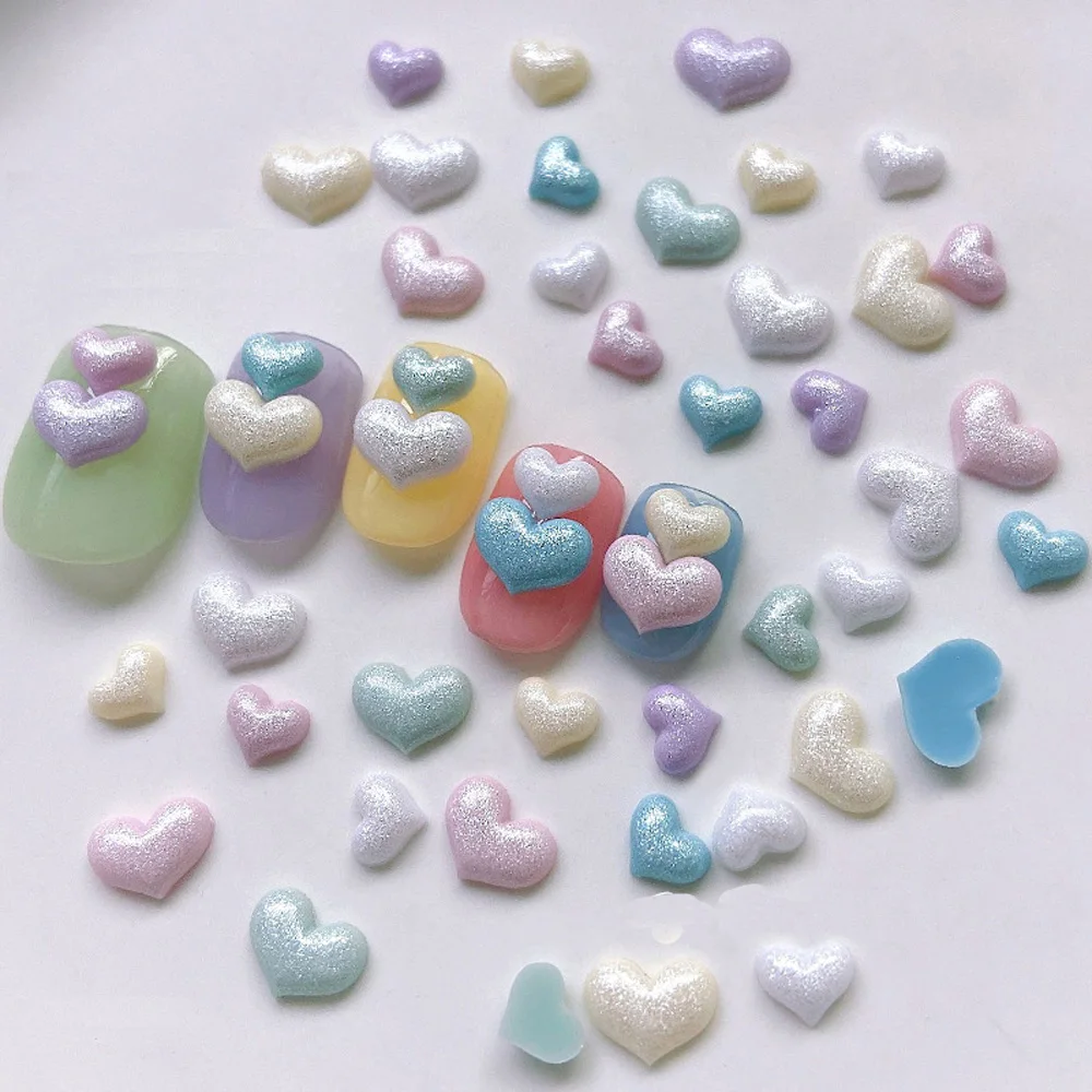 50pcs Mermaid Mixed Color Nail Rhinestone 3D Shiny Iridescent Heart Flowers Butterfly Nail Decoration DIY Ocean Nail Accessories