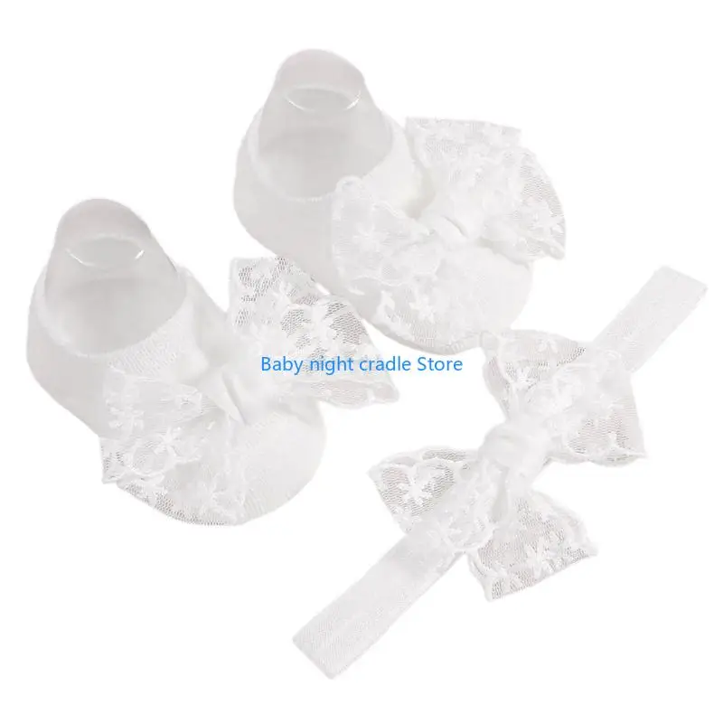 J2FF جورب أنبوب قصير مع مجموعة عصابات رأس الجوارب الطفل المألوف الحلو الدانتيل الانحناء تصاميم جوارب يمكن السير بها على الأرض #3