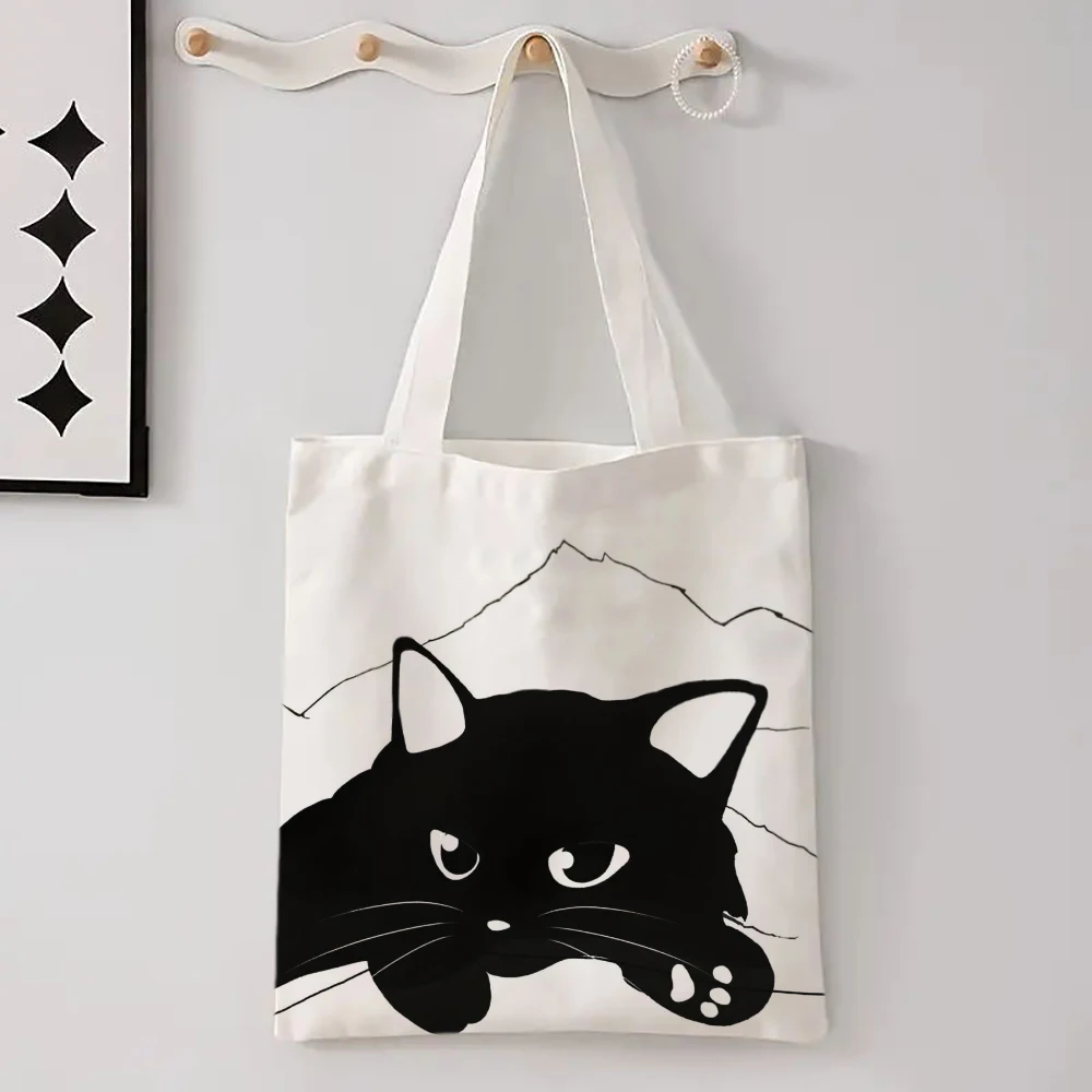 Kawaii Chic Cartoon Animals Cat Large Capacity Canvas Tote Bag Butterfly, Panda Stylish Shoulder Bag for Women