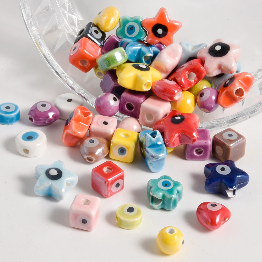 10/20/30pcs/Lot Ceramic Devil's Eye Square Round Heart Charm Interval Beads Loose Beads Handmade DIY Bracelet Crafts Accessories