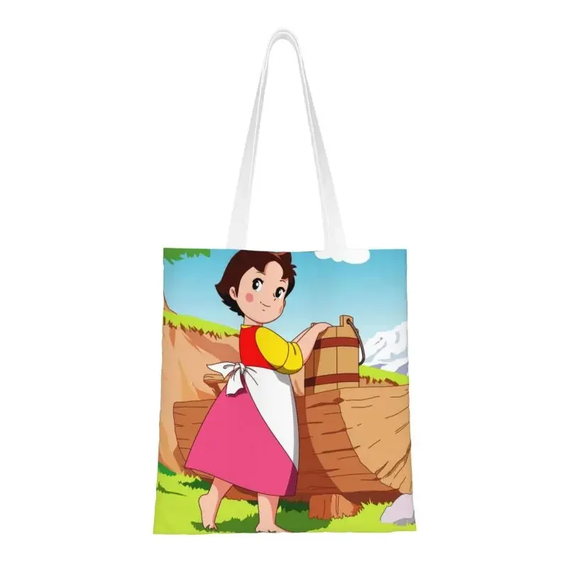 Alps Mountain Girl Happy Heidi Groceries Shopping Bag Print Canvas Shopper Tote Shoulder Bag Large Capacity Washable Handbag