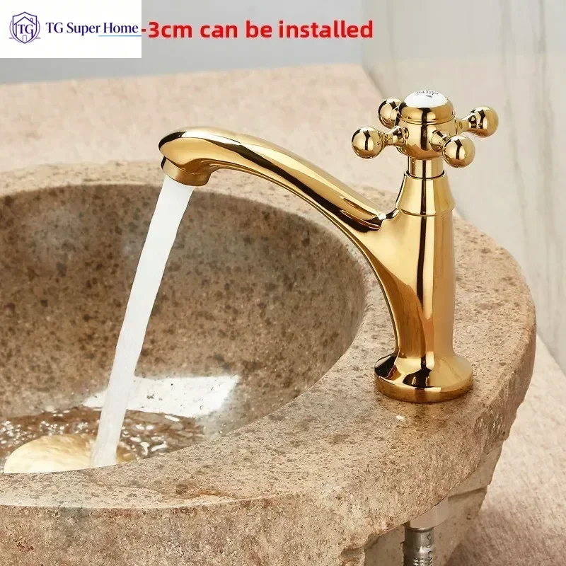 Solid Brass Single-Cold Outdoor Sink Faucet with Quick-Open Valve for Marble Stone Basin Outdoor Balcony & Garden Use