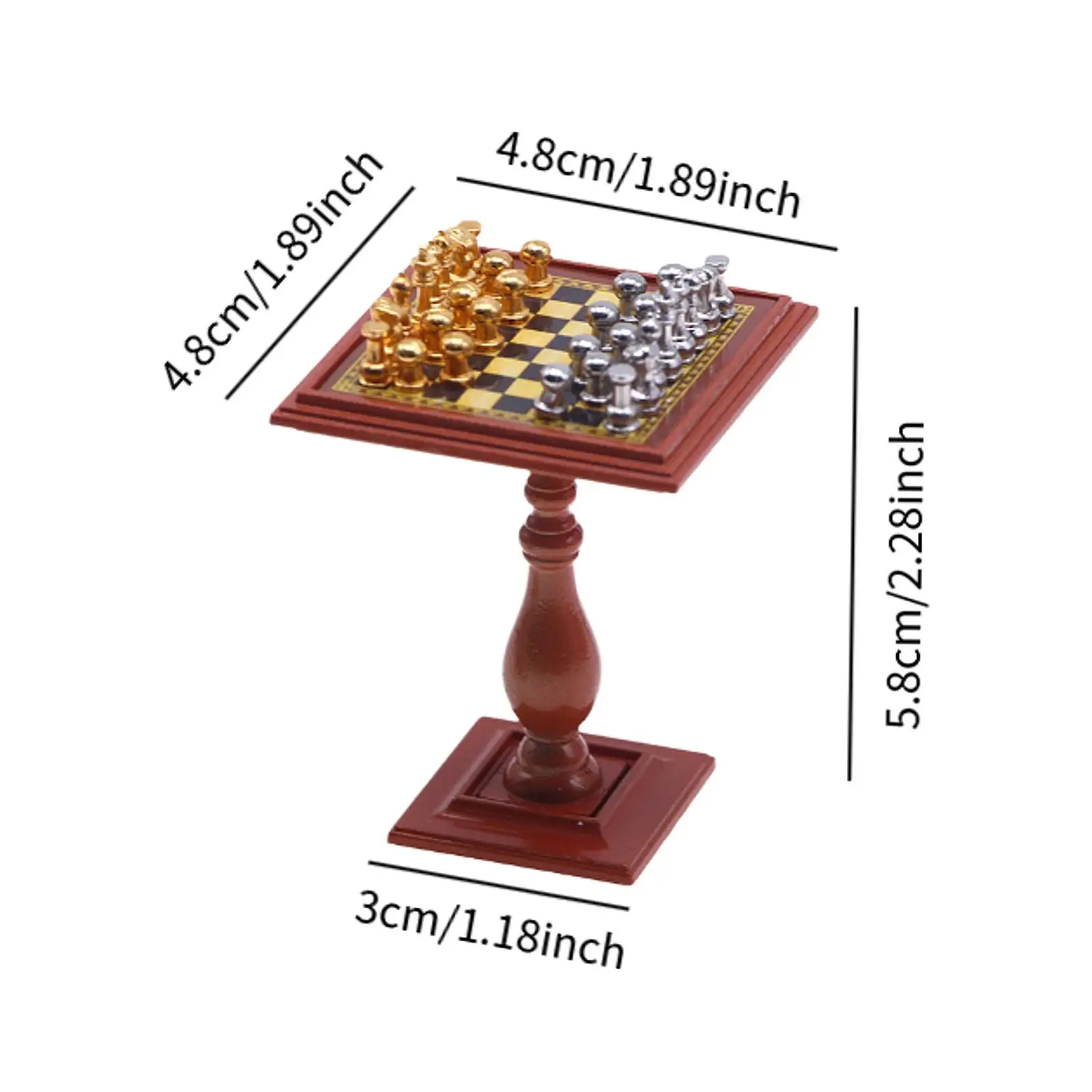 Dollhouse Miniature International Chess Set Wood Mini Chess Table Board Game Model for DIY Enthusiasts Decoration Scene view 3