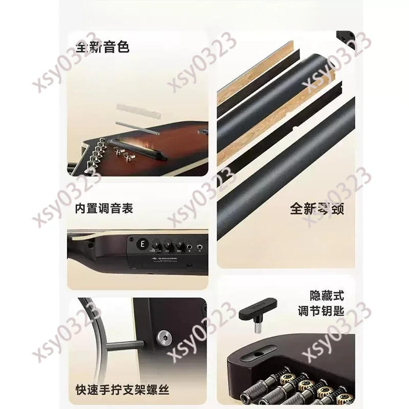 Portable Travel Silent Acoustic Electric Guitar Unique Design Folk Guitar for Beginner Learning Use