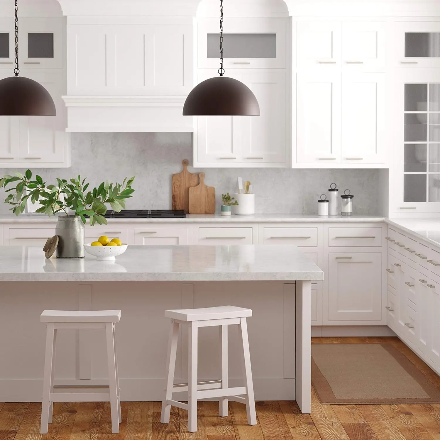 

Solid Wood Saddle-Seat Counter Height Kitchen Island Barstool, 24 inch Height, White - Set of 2