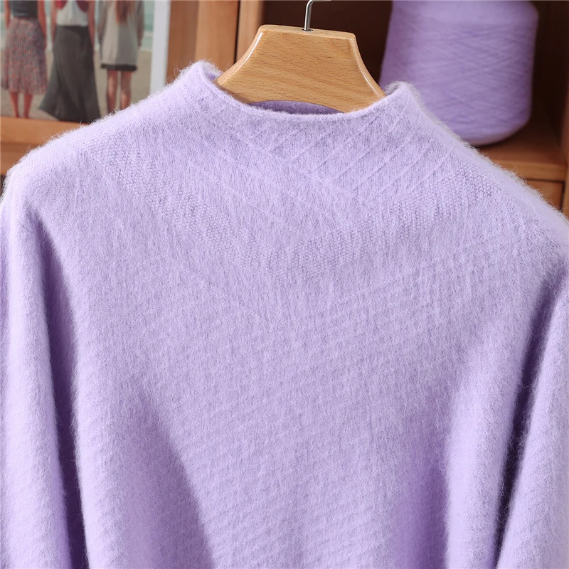 Nuevo suéter de cachemira de visón de cuello medio alto con dobladillo de otoño e invierno, jersey para mujer, suéter ajustado de punto de Cachemira, camisa de fondo