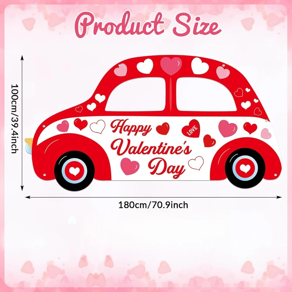 1 Stück, herzförmiger Foto-Polyester-Hintergrundstoff zum Valentinstag in Autoform, roter und weißer romantischer Stil mit Herzen