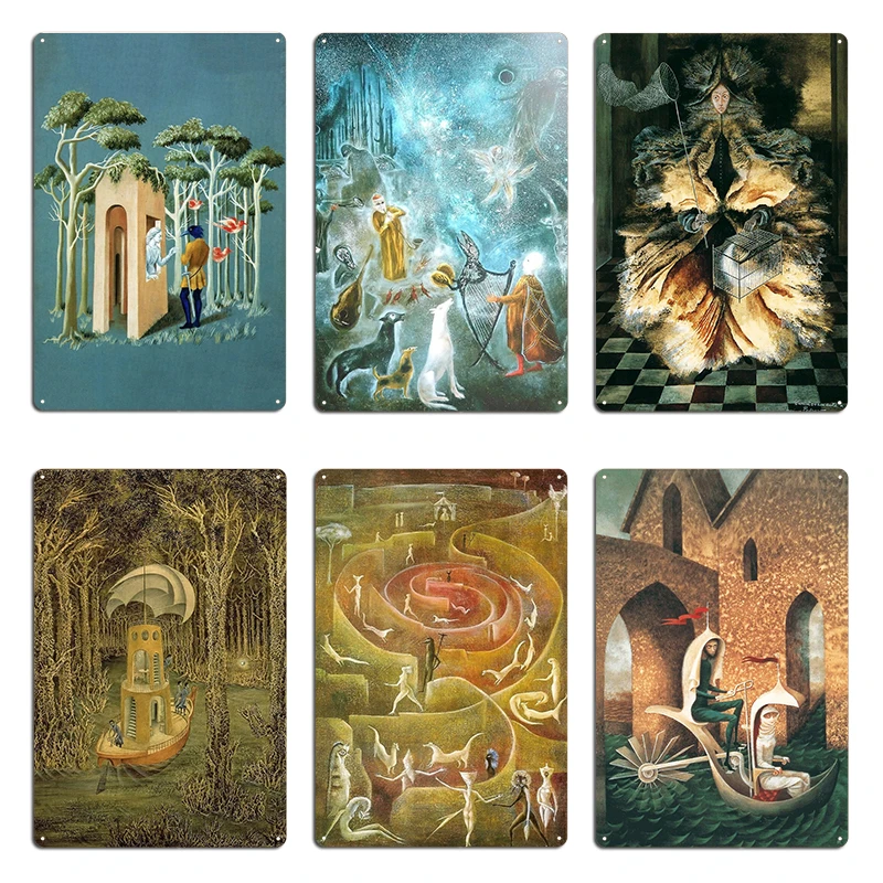Remedios Varo The Juggler The Magician Metal Plaque Poster Classic Wall Decor Living Room Pub Tin Sign Poster