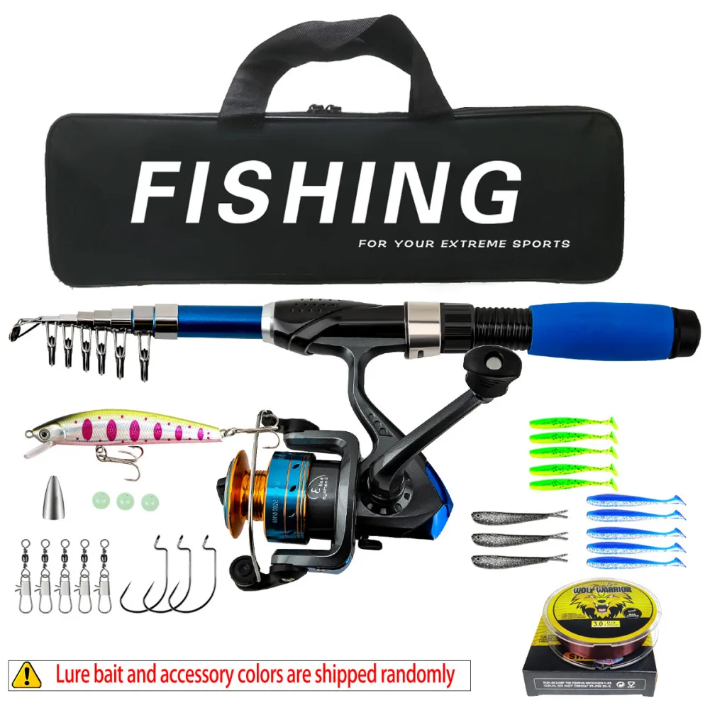 

Fishing Rod And Reel Combos Telescopic Fishing Rod With Reel+Fishing Line+Lures+Beads+Sinkers+Hook+Storage Bag Set For Beginner