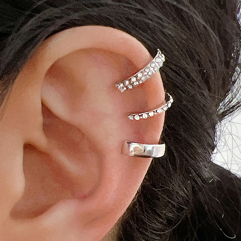 3 Stuks Mode Delicate Zirkoon Schattige Oor Clips Kristal Oor Manchet Geen Piercing Oorbellen Nep Kraakbeen Oor Clip Voor Vrouwen Sieraden