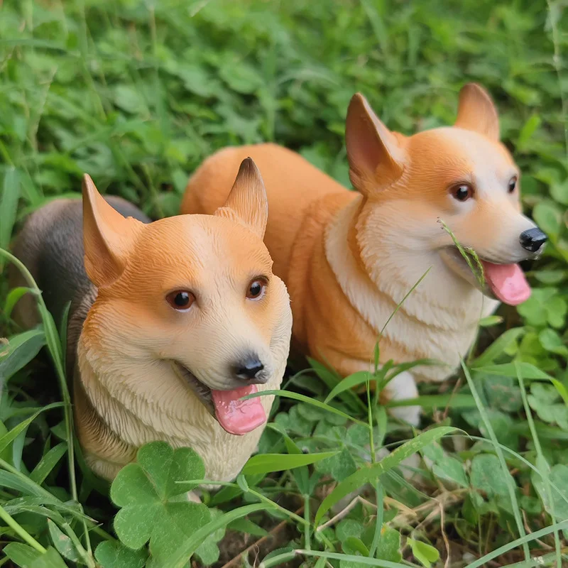 Realistic Large Corgi Dog Statue Solid Dog Animal Model Simulation Cute Puppy Figurine Home Decor Creative Craft Ornament
