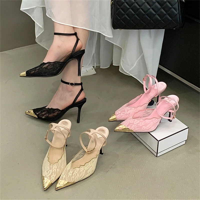 

Туфли-мюли Aneikeh Fashion: дизайнерские, ретро, кружевные, с острым носком, на тонком каблуке, для женщин, для свадьбы, банкета, вечернего платья.