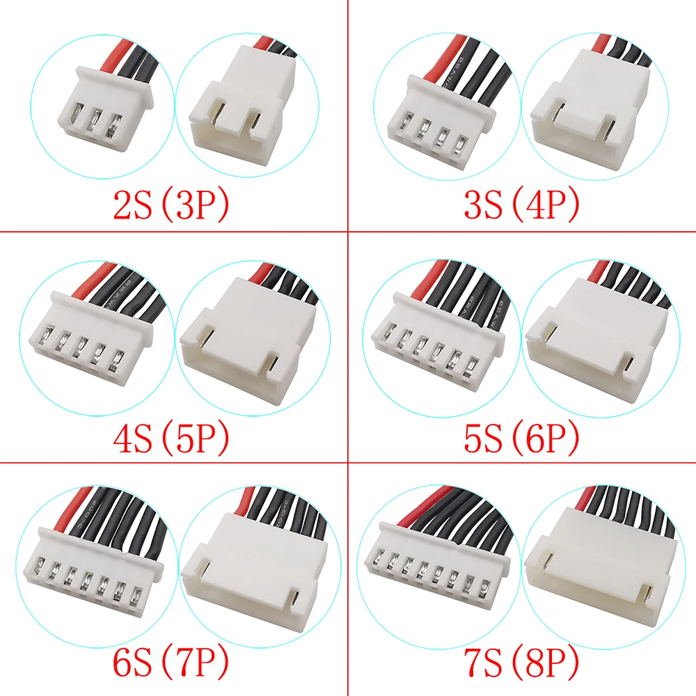 JST XH 2.54mm Pitch 2/3/4/5/6/7/8S Pin Male to Female Battery Balance Charger Silicone Wire Extension Lead Connector 20CM 22AWG