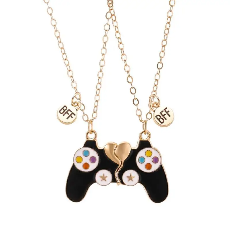 2Pcs Game Console Handle Magnet Best Friend Pendant Necklace Chain Cute BFF Friendship Jewelry Charm