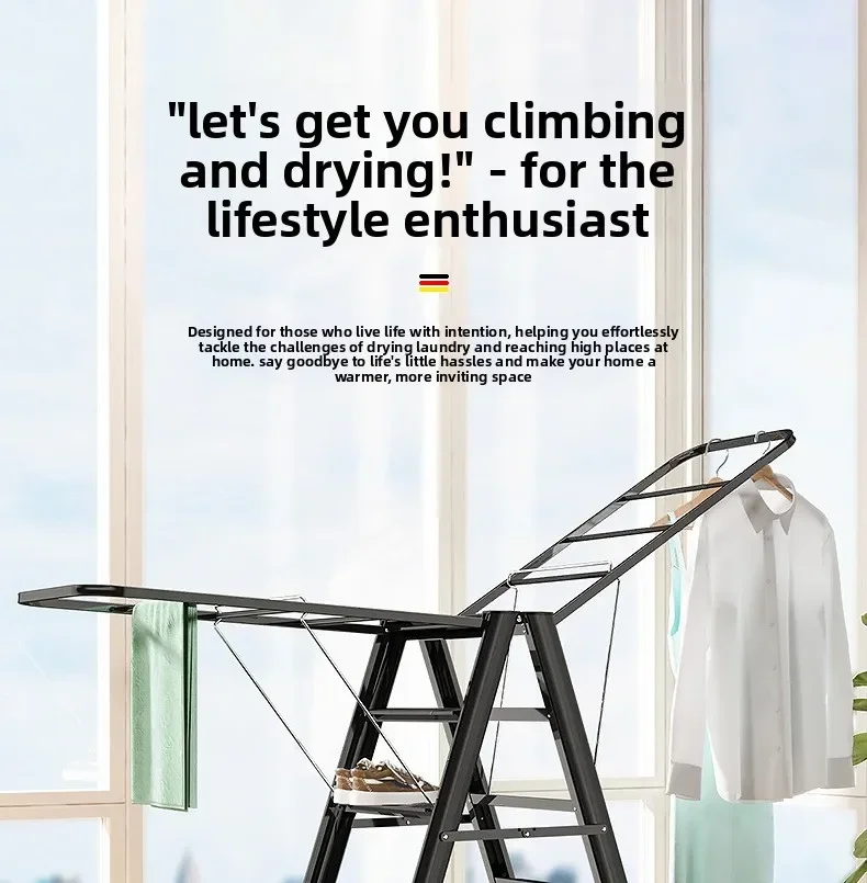New model Internet Celebrity Aluminum Alloy Ladder Drying Rack Dual-purpose Household Folding Drying Ladder