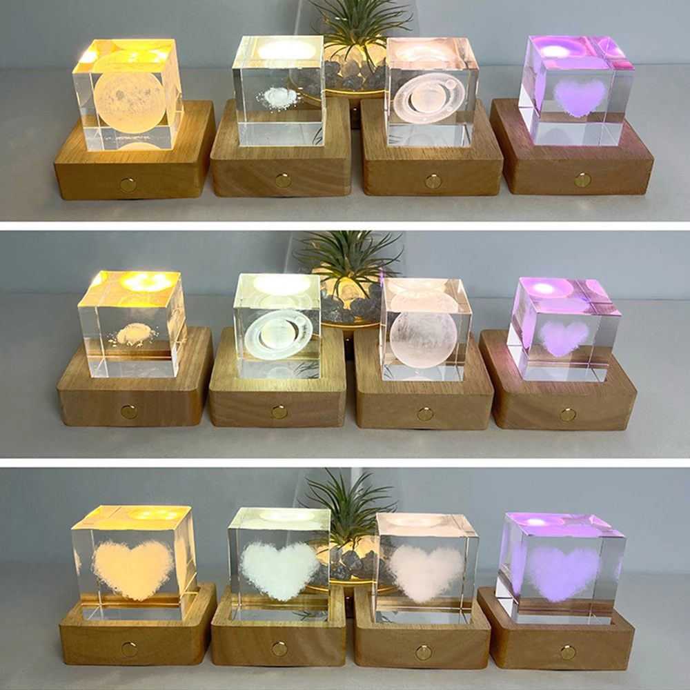 Resin Art Display Round Wood Colorful LED Light Wooden Night Lamp Base Stand for DIY Epoxy Resin Mold Display Base Home Decor