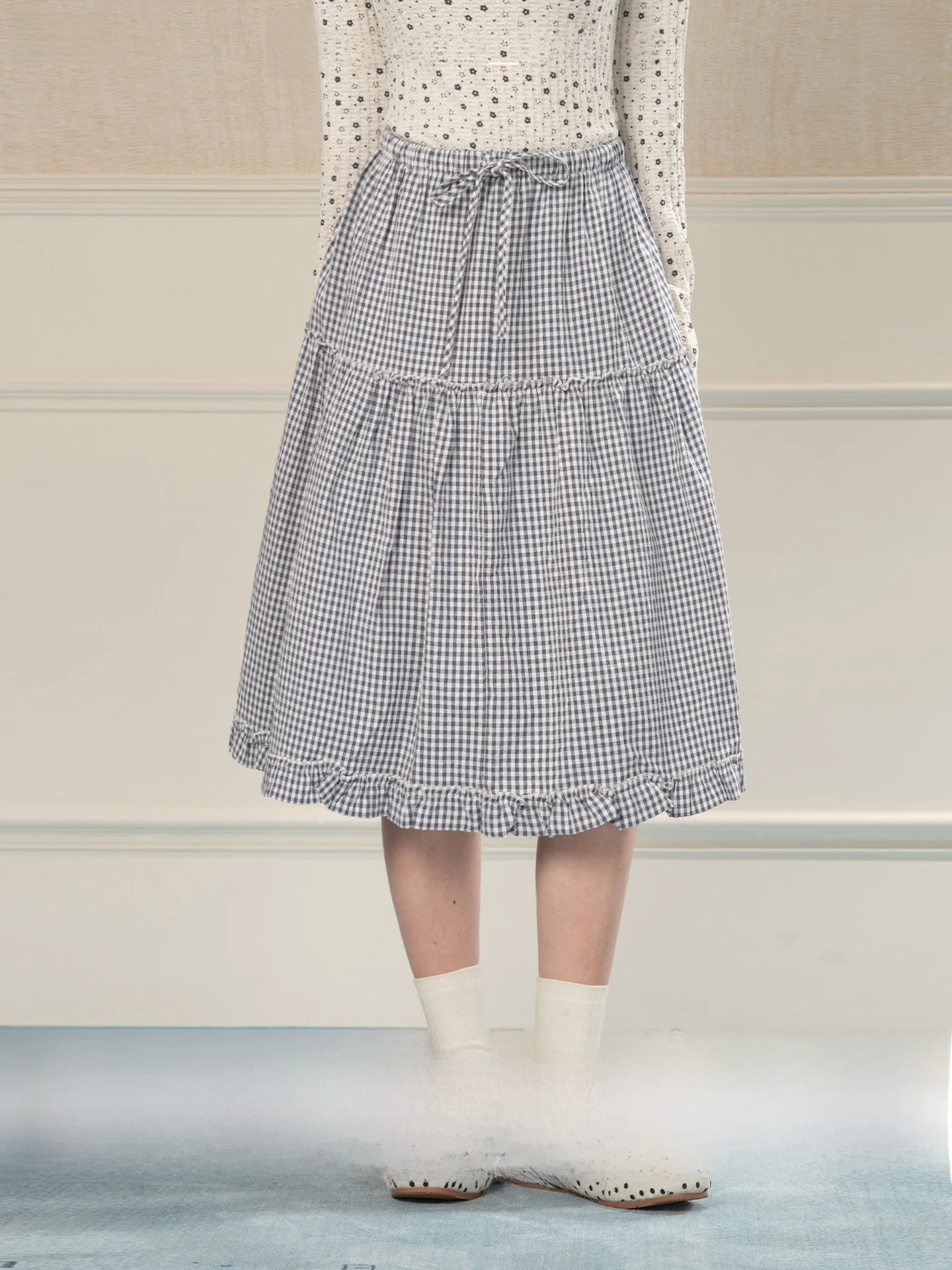 

Новая японская юбка-полусолнце в клетку с рюшами и завязками на талии, женская весенняя юбка в студенческом стиле, элегантная многоярусная юбка