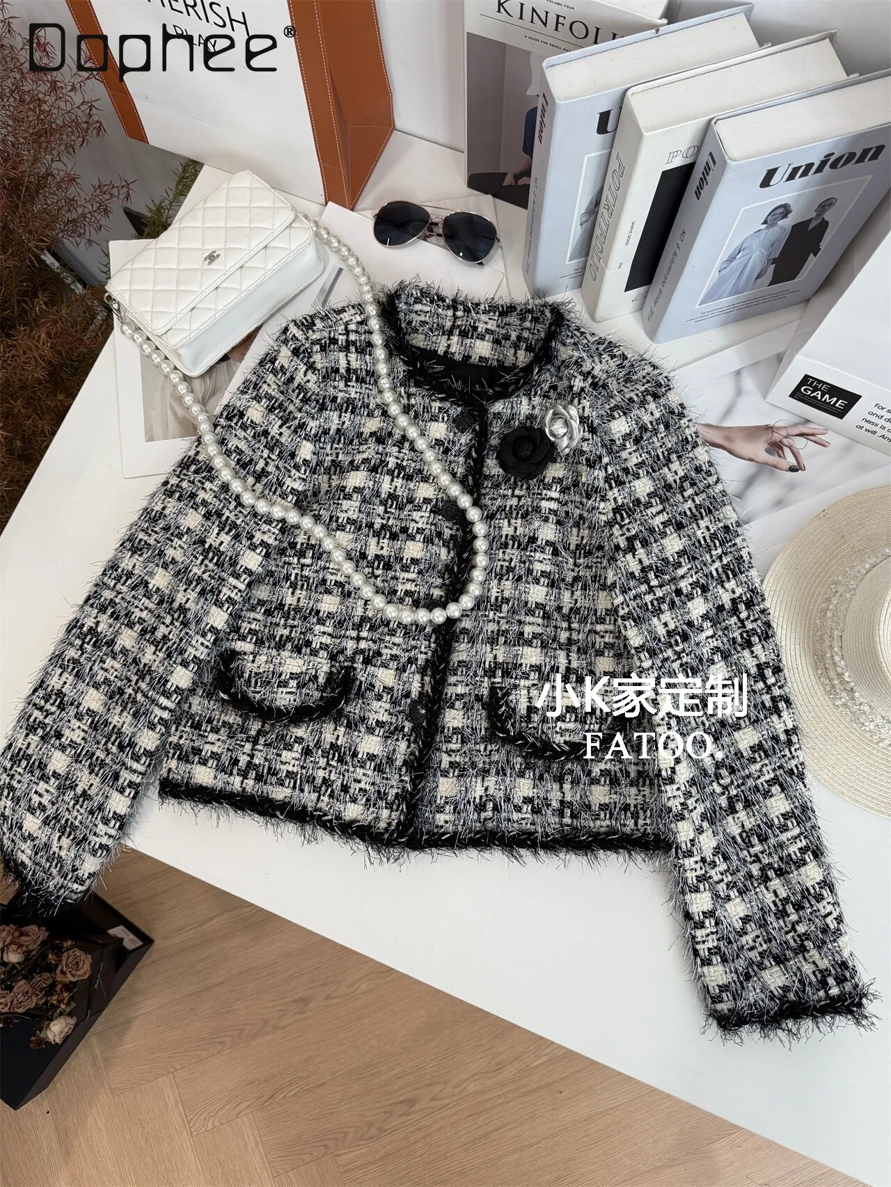 

Korean Style Ins Color Block Tweed Cropped Jacket for Women 2026 Spring New Elegant Slimming Versatile Tassel Loose Trendy Coat