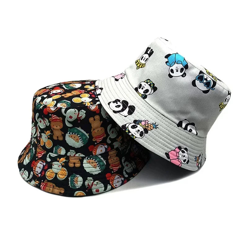 

2025 Four Seasons Polyester Cartoon Panda Print Bucket Hat Fisherman Hat Outdoor Travel Sun Cap for Men and Women 281