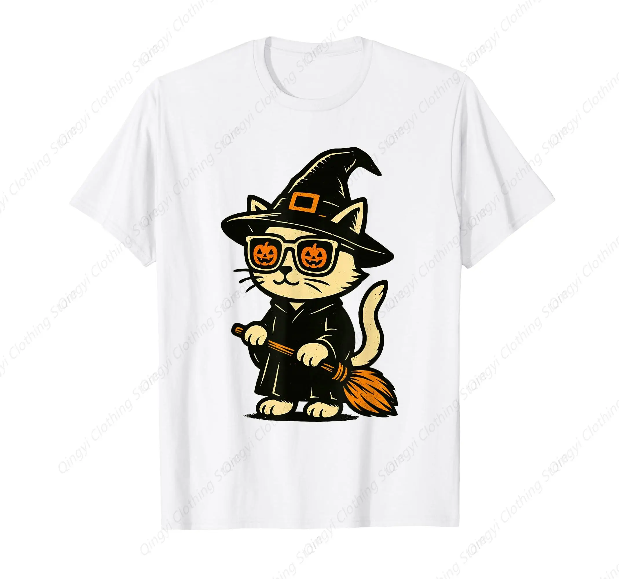 

Cool Cute Cat Witch Men Women Funny Halloween T-Shirt