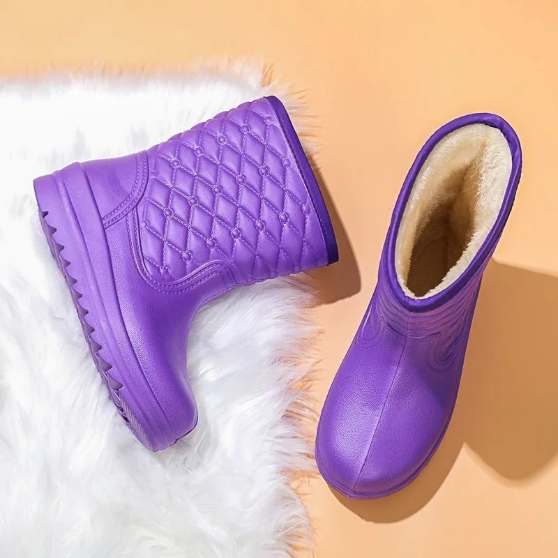 Women's Rain Boots Winter Womens Snow Boots Plush Keep Warm Kitchen Shoes Waterproof EVA Shoes for Women Non Slip Bottes Femmes