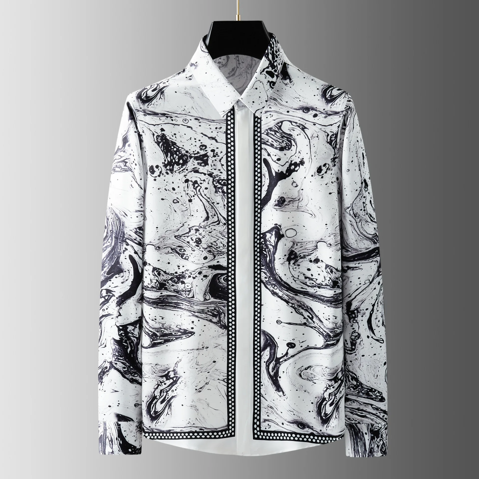 

High End Ink Printed Men's Shirt Long Sleeve Luxury Social Shirt Fashion Business Casual Banquet Party Formal Dress Shirts 2024