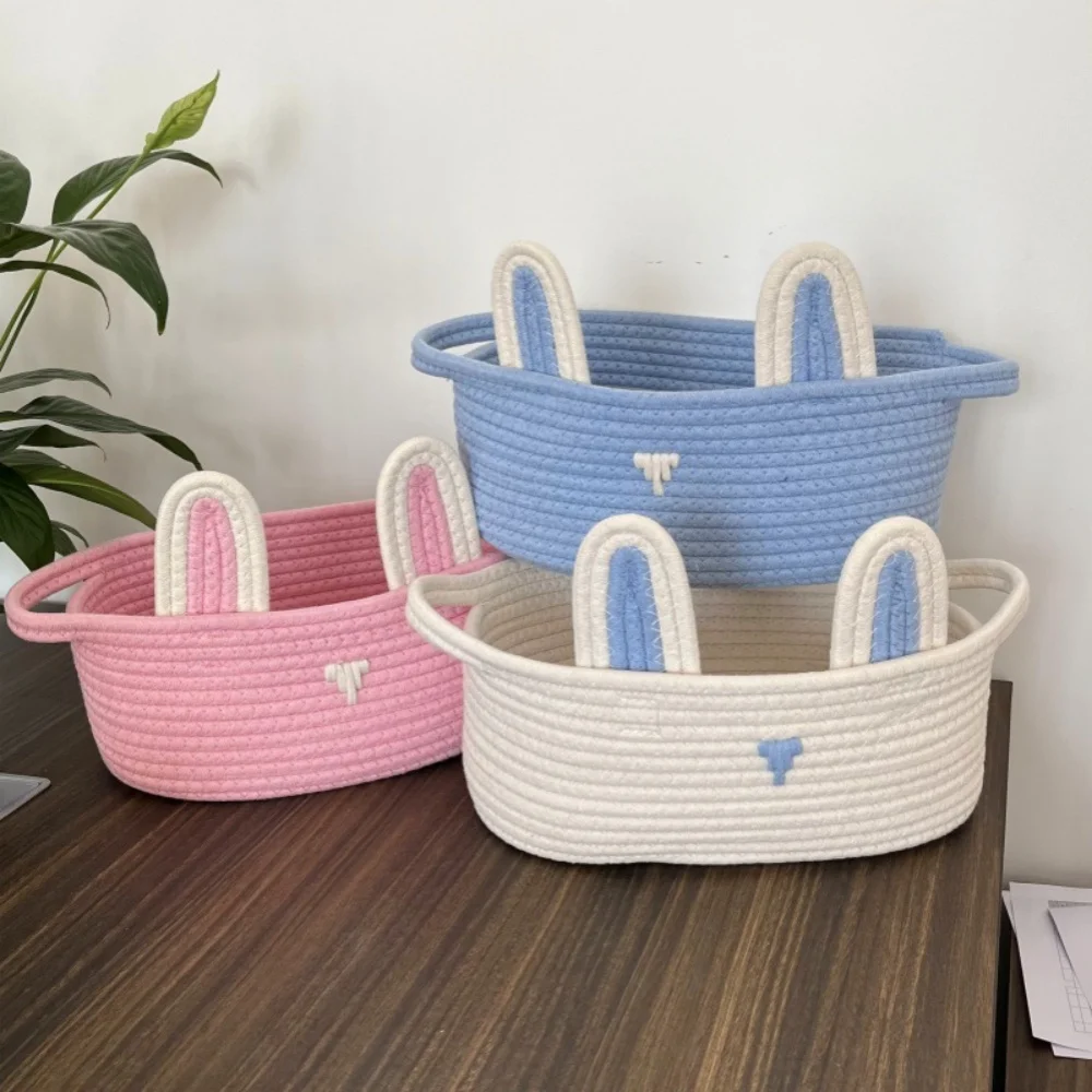 

Easter Bunny Rope Basket With Detachable Ears Cute Woven Candy Gift Bag For Eggs Hunt Kids Decorative Toy Dog Cat Basket