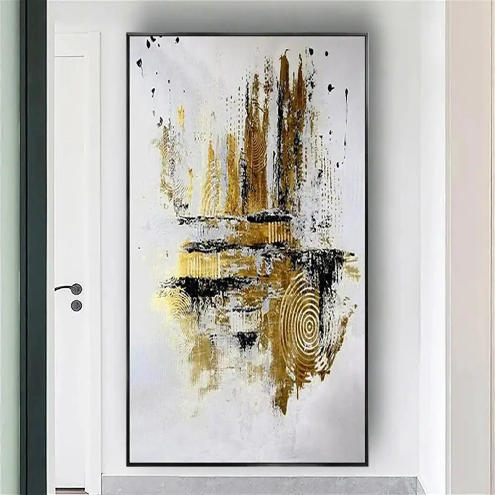 Luxury HandPainted Abstract Gold Foil Oil Painting on Canvas for Living Room and Hotel Decor  Nordic Style Wall Art Hanging