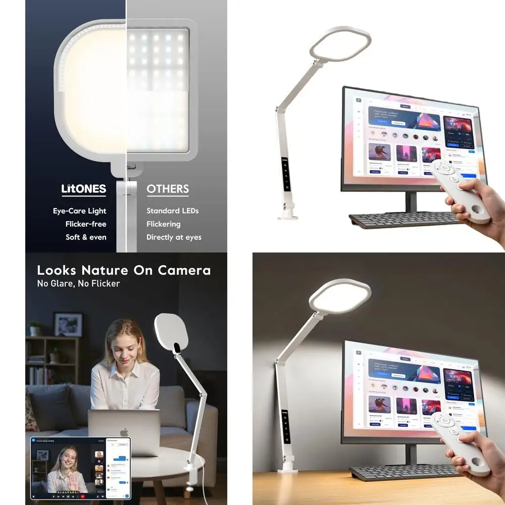 

Adjustable Clamp Desk Lamp, 2000LM Dimmable LED Light for Home Office, 3000k-6500k Temperature Swing Arm Ring Light Ideal for Vi