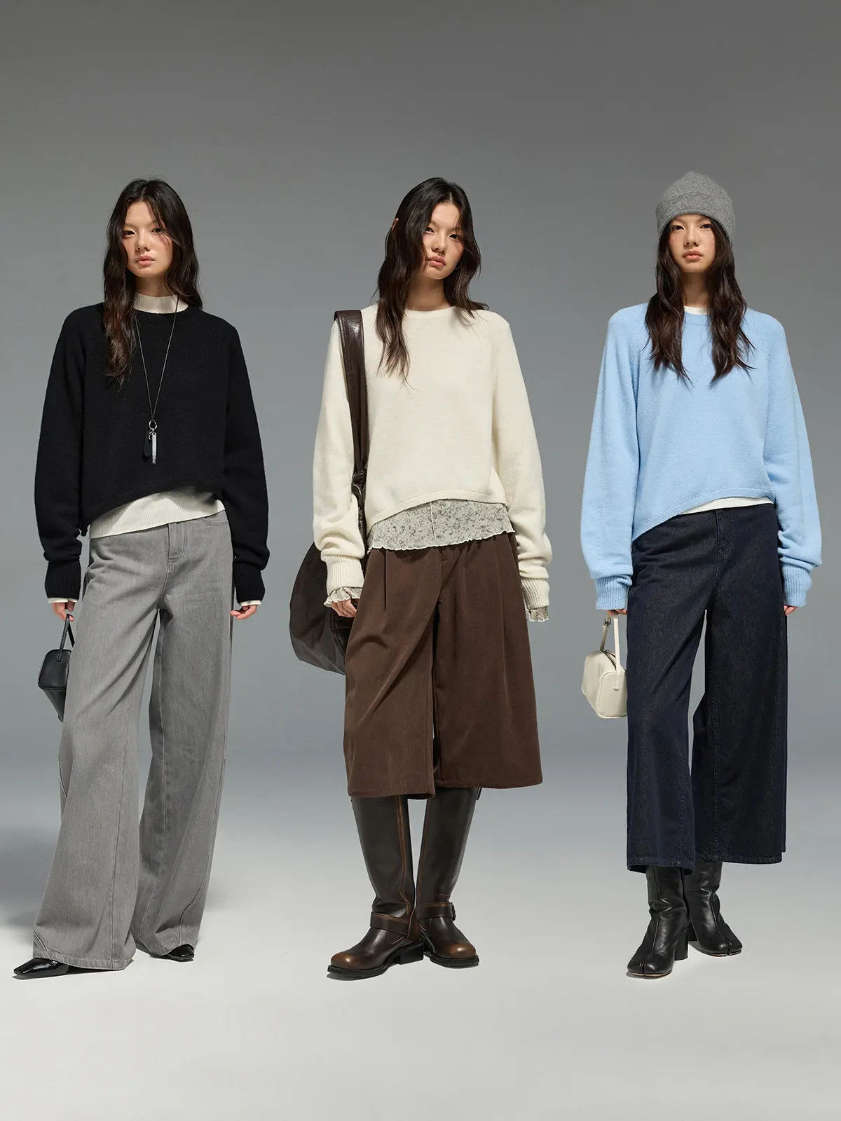 

JUSLIN Design Sensation Irregular Asymmetrical Hem Full Wool round Ne ort Knitted Sweater Casual Sle Women's Faion