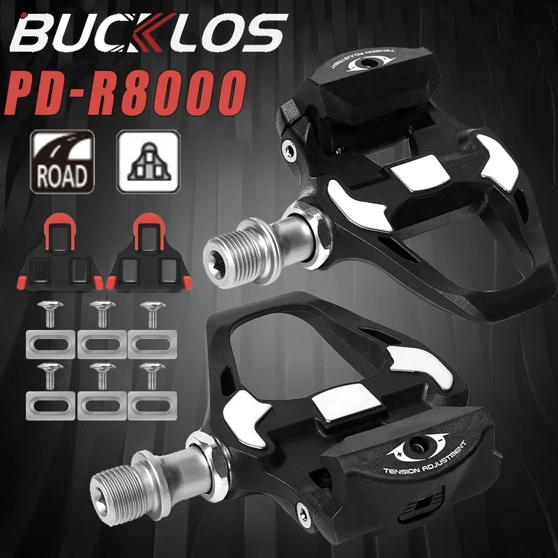 BUCKLOS Biek Pedals for SPD-SL Road Bike Race Pedals with Cleats 0/2/6 Degree Bicycle Lock Pedal for R8000 Sealed Bearings