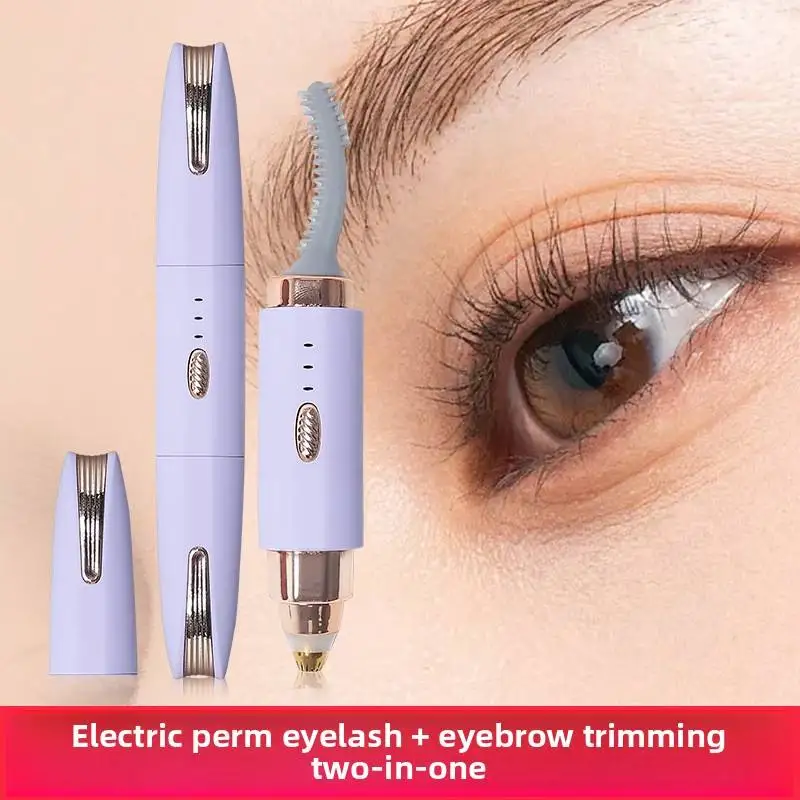 Elektrische wenkbrauwtrimmer met wimperkruller en twee-in-één elektrische verwarmingsspiraal voor wimperkruller. Draagbare USB-oplaadhes