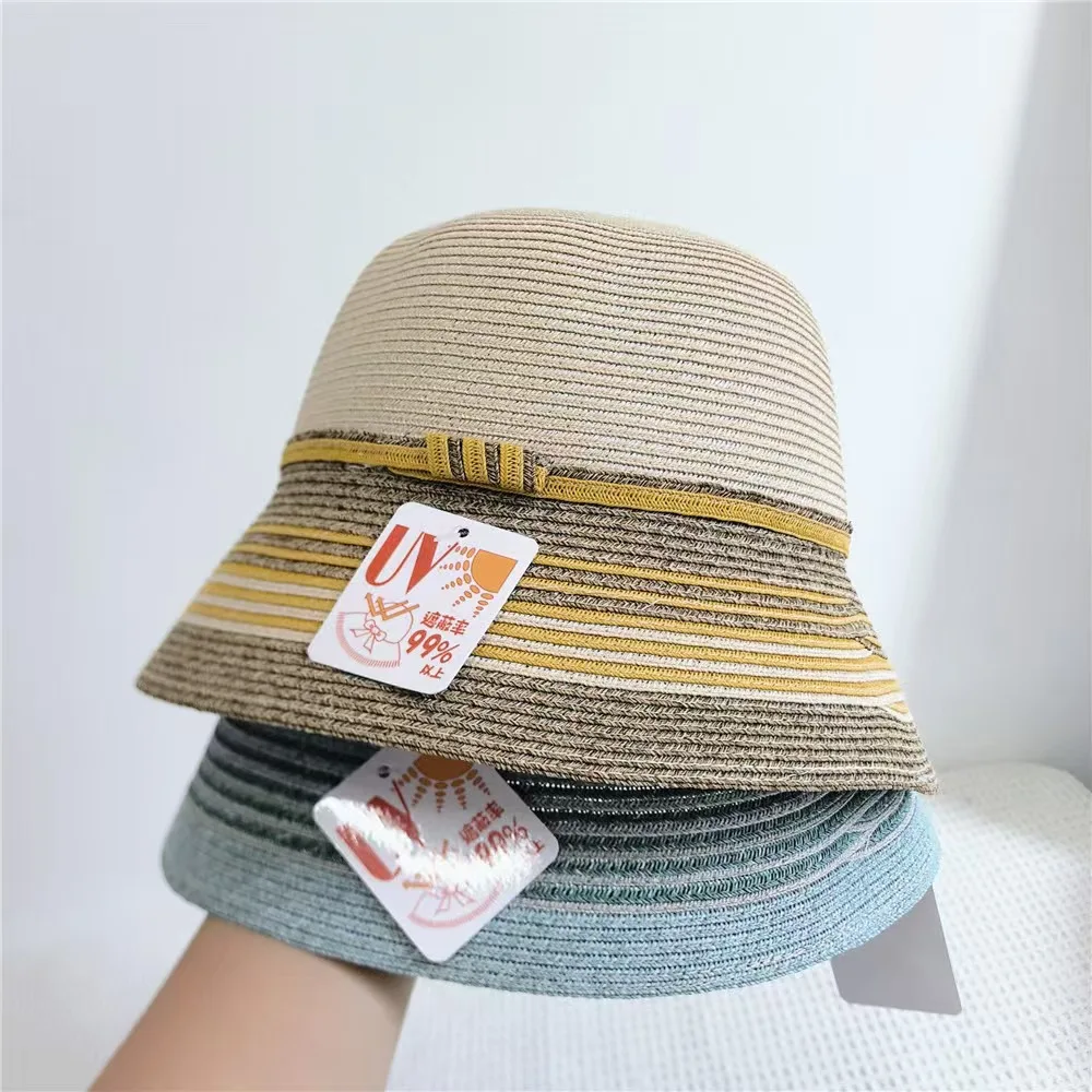

Japanese simple fashion pleated ribbon flat basin hat women's summer trip foldable casual sun protection fisherman's straw hat