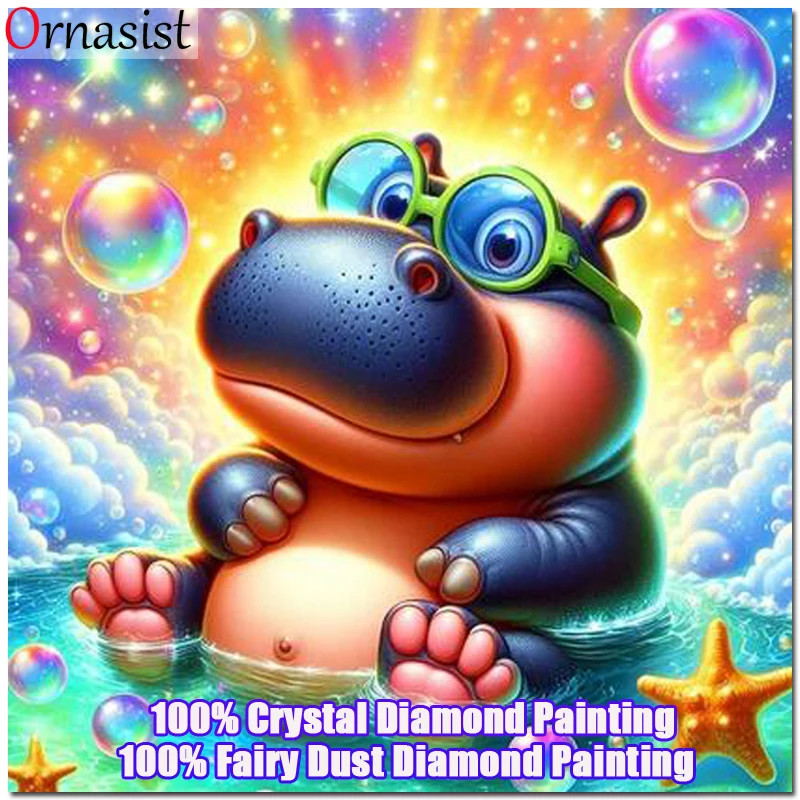 

Animal Hippo Crystal Diamond Embroidery Turtle Rhinestones Mosaic Picture Fairy Dust Diamond Painting Cross Stitch Wall Decor