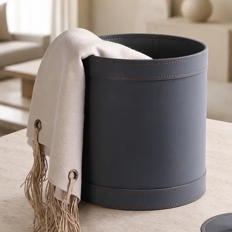 Saddle leather imitation leather modern light luxury home decoration storage bucket clothing storage cloakroom storage bucket