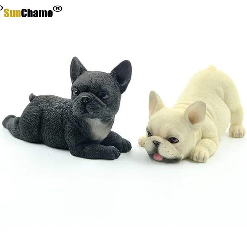 Fashion French Bulldog Model Frolic Small Fighting Simulation Animal Dog Cute Cow Car Pose Figurines Miniatures Decoration Craft