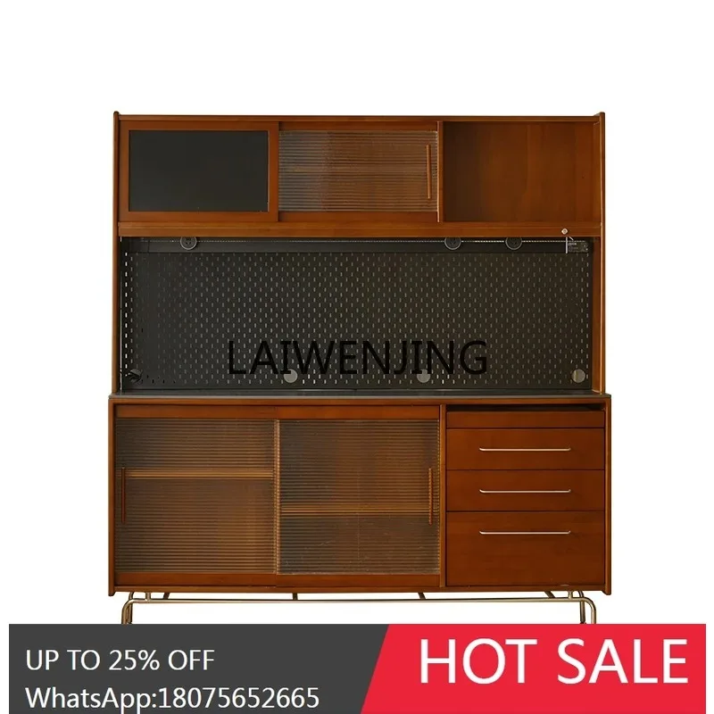 

MJY Nordic retro solid wood dining side against the wall integrated kitchen wine cabinet storage locker