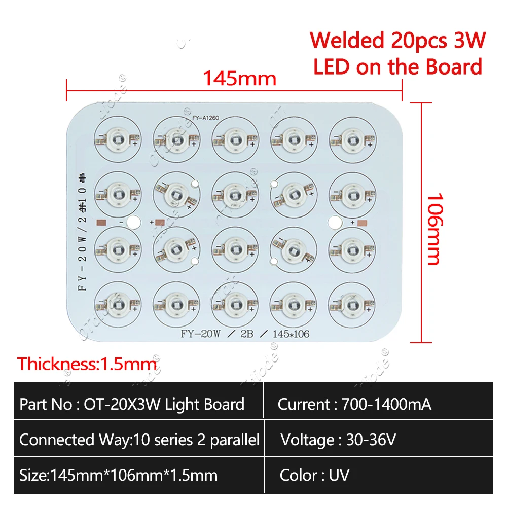 20W 30W 50W UV LED Light Lamp Board Curing Module 365nm 385nm 395nm 3D Label Inkjet Printer Glue Resin Cable Marking Machine DIY