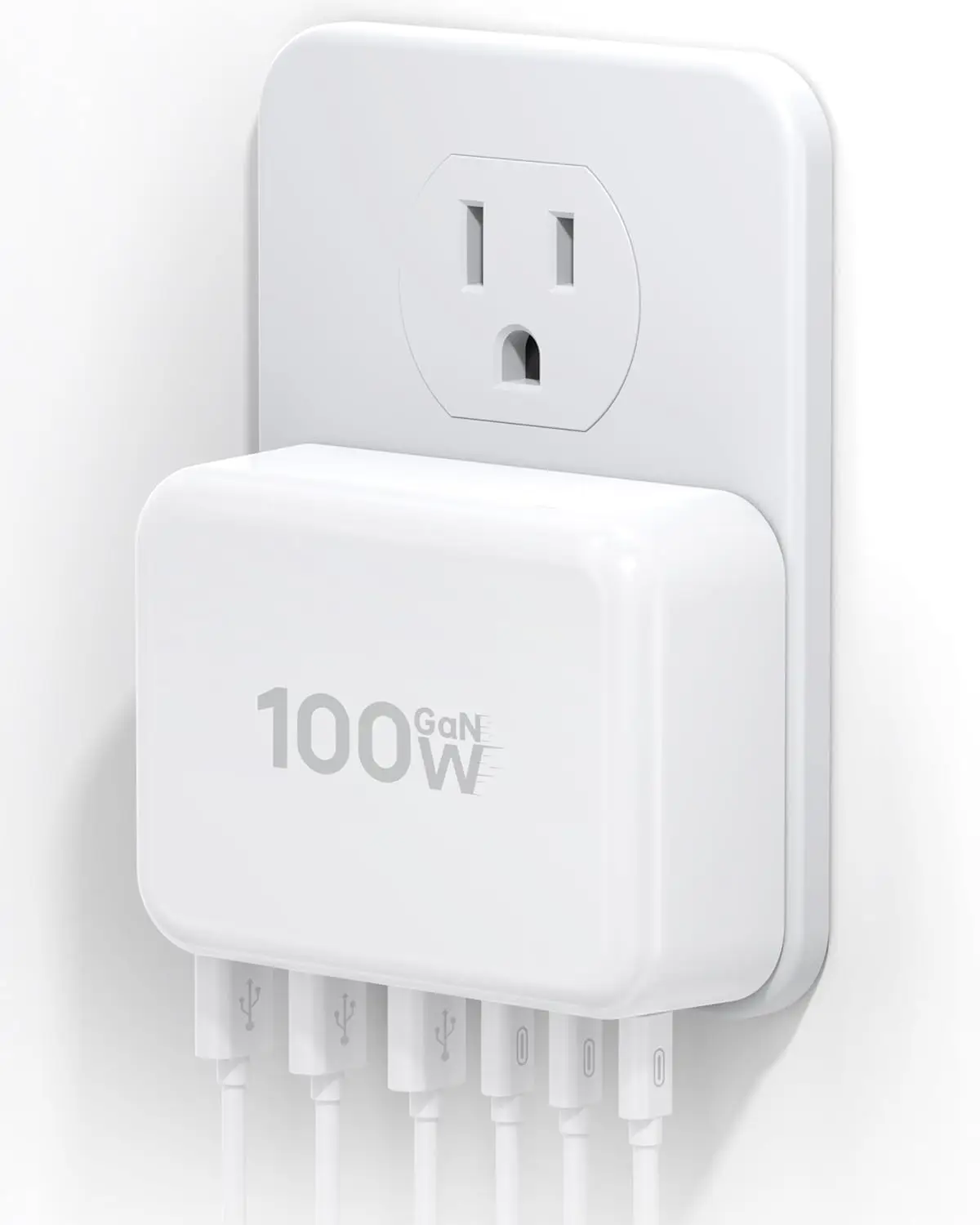 

100W USB C Wall Charger Block, 6 Port Fast Charger Plug Adapter with PD QC, Multiport Charging Station for iPhone Samsung