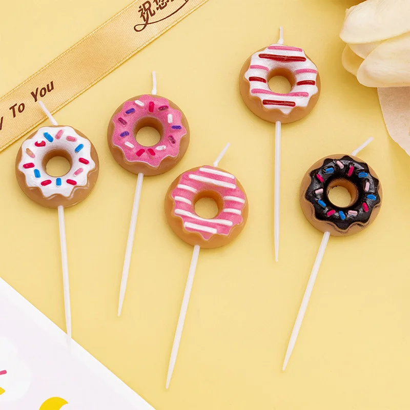 Ins Cute Doughnut Birthday Cake Candle Plugin, Colorful Doughnut Candle Decoration Plugin
