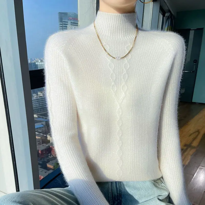 Limiguyue Half High Collar Solid Cashmere Sweater Women Autumn Winter High End Fashion Twist Luxury Knitted Pullover Basics 149P