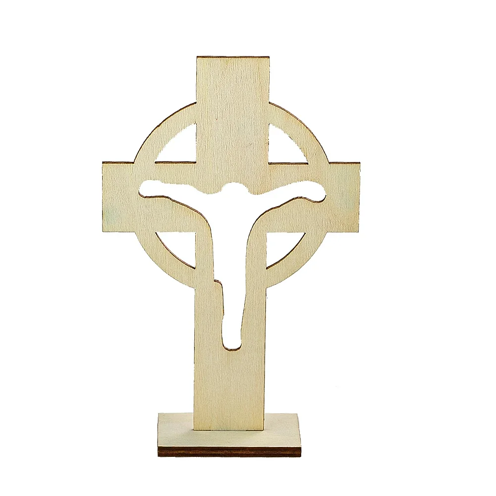 2PCS Wooden Crucifix Crosses Standing Candlestick Projection Christian Baptism Table Centerpieces Jesus Church Communion Decor